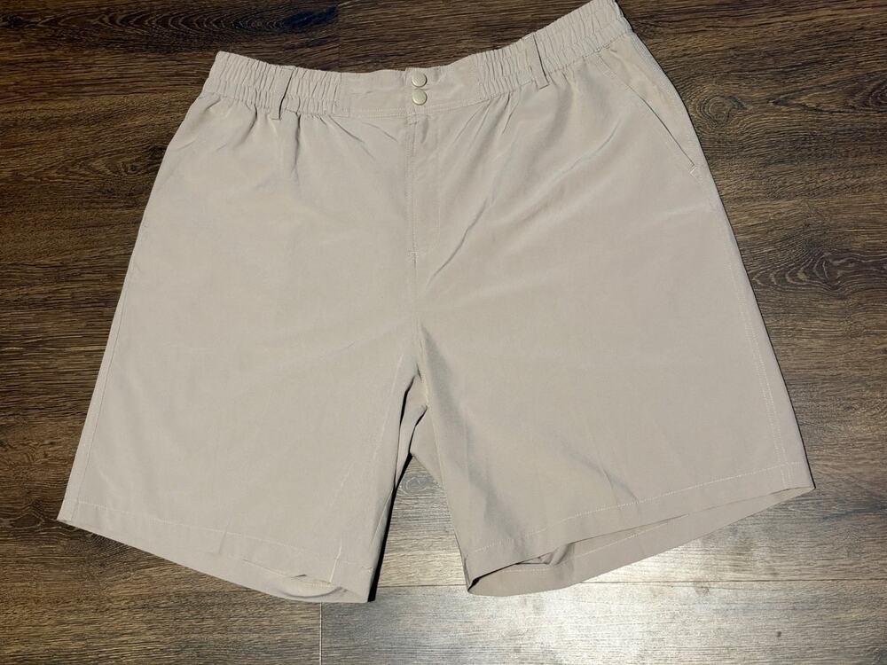 BURLEBO Everyday Performance Shorts Men's 2XL Tan Khaki 8" Inseam Elastic Waist